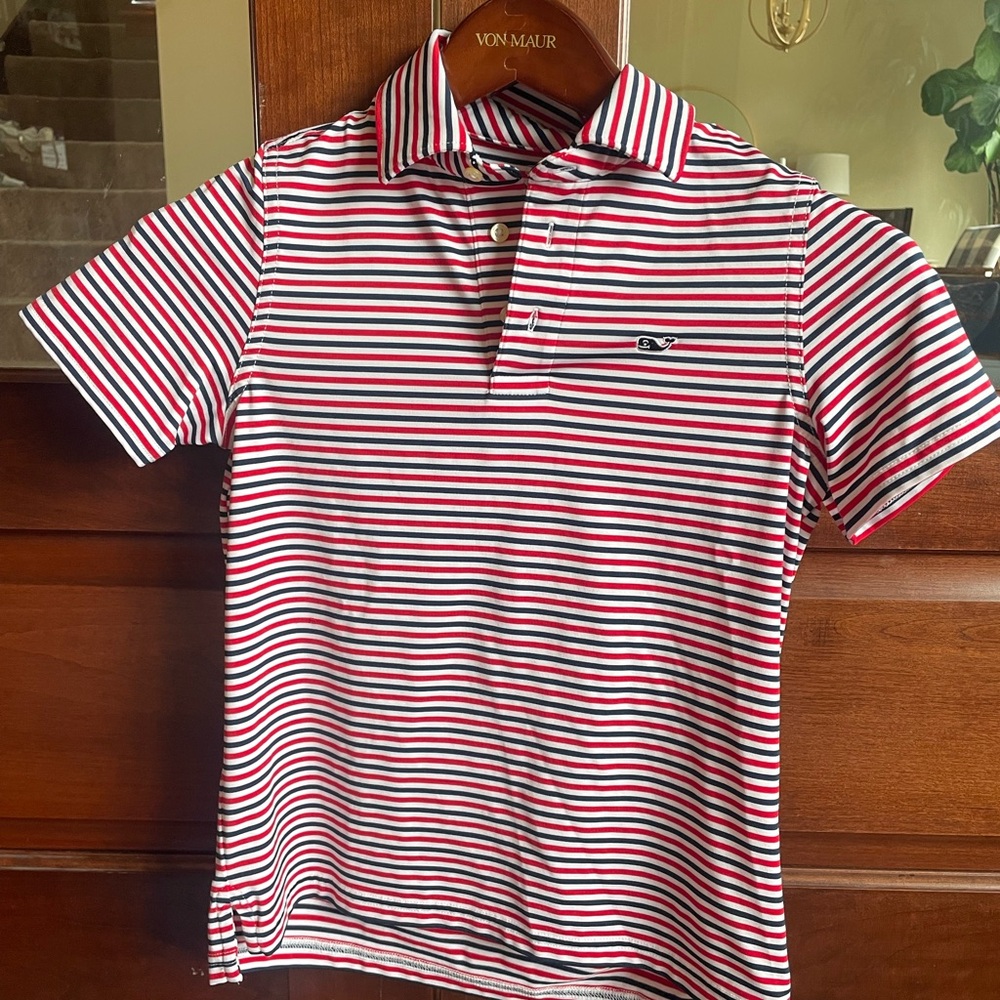 Vineyard Vines Kids Red, White & Navy Striped Polo